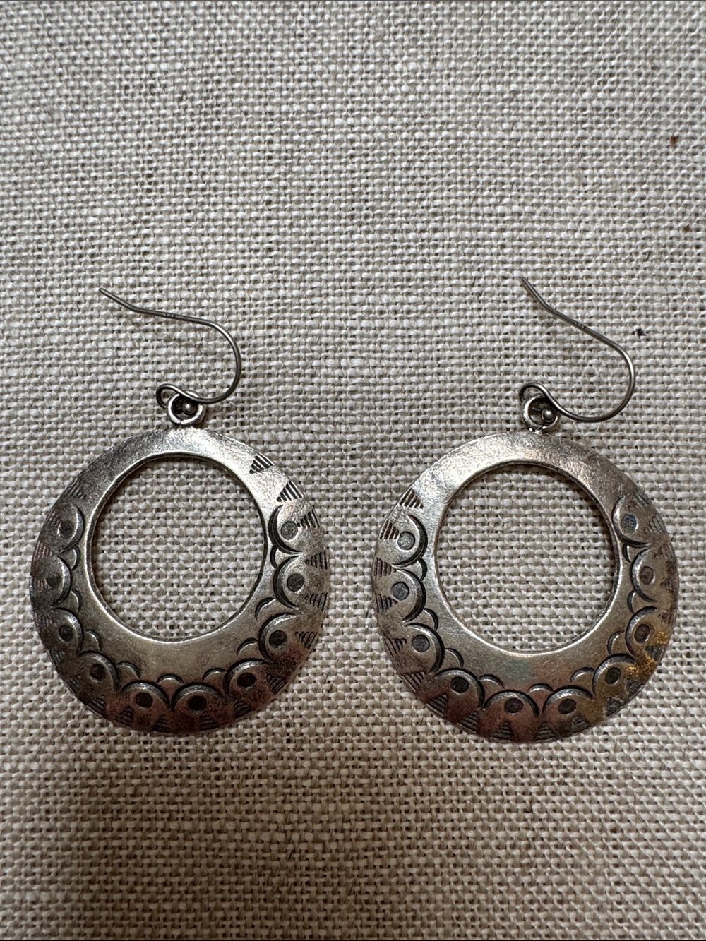 Peyote Bird Silver Open Circle Drop Hoop Earrings